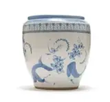 Large blue and white planter with a floral motif by David Schlapobersky and Felicity Potter, painted and glazed reduction stoneware, sold Jul 2024