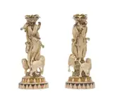 Ardmore Ceramic Studio, Candlesticks with lions and vervet monkeys, two, hand-painted and glazed ceramic