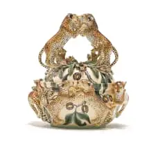 Ardmore Ceramic Studio, Lidded dish with leopards and bush willow, hand-painted and glazed ceramic