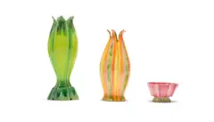 Samantha Read, Plant and flower form vessels, three, hand painted and glazed ceramics