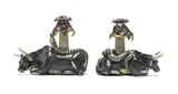 Bull, cobra and floral candlesticks, two by Ardmore Ceramic Studio, hand-painted and glazed ceramic, offered Jul 2024