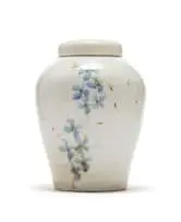 Tim Morris, Lidded ginger jar with blue floral motif, hand-painted and glazed ceramic