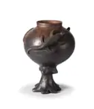 Jabulile Nala, Pot on stand with reptile decoration, pit-fired and burnished earthenware with relief and incised decoration