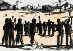 Asanda Dredunik Kupa, Divided People, Broken Structures II, ink on paper