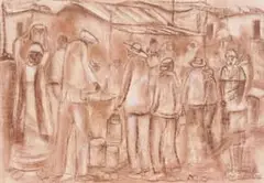 Joe Maseko, Market Day, charcoal on paper