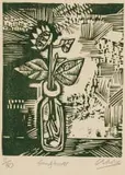Peter Clarke, Sunflowers, linocut on paper