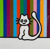 Richard Scott, Candy Cat, oil and found object on canvas