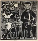 John Muafangejo, Lonely Man, Man of Man, linocut on paper