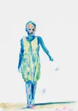 Nelson Makamo, Girl Walking (Green/Blue)