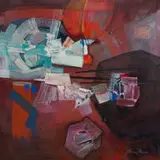 Hannes du Plessis, Untitled (Abstract in Red), oil on board