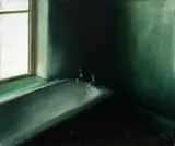 Michele Davidson, Bath and Window, oil and wax on board