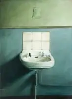 Michele Davidson, Blue Bathroom Basin, oil and wax on Supawood