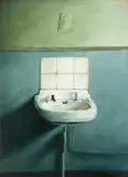 Michele Davidson, Blue Bathroom Basin, oil and wax on Supawood