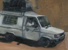White Bakkie by Gerald Tabata, mixed media on board, offered Jul 2024