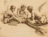 Dorothy Kay, Lascars Splicing Rope, etching on paper