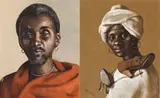 Constance Helen Greaves, Man and Woman in Traditional Dress, two, (1) watercolour on paper (2) watercolour on card