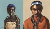 Constance Helen Greaves, Young Woman with Uhadi Bow and Young Man with Beaded Headdress, two, watercolour on paper