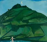 Hilary Graham, Figure in a Green Mountainous Landscape, oil on canvas