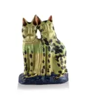 Hylton Nel, Two Cats, green, blue and black stoneware with a beaded collar