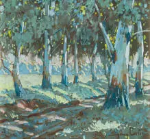 Sydney Carter, Bluegums Along a Pathway, watercolour on artist's board