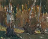 Sydney Carter, Bluegum Trees I, watercolour on paper laid down on board