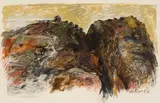 André Naudé, Landscape with Trees, mixed media on paper