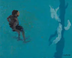 Ben Coutouvidis, Boy in Suspension, Long Street Baths, oil on canvas