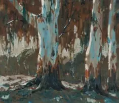 Sydney Carter, Bluegum Trees II, watercolour on paper laid down on board