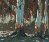 Sydney Carter, Bluegum Trees II, watercolour on paper laid down on board