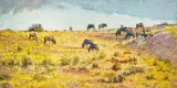 Grazing Wildebeest in the Grasslands by Zakkie Eloff, oil on canvas, sold Jul 2024