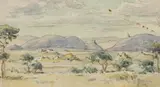 Erich Mayer, Landscape with Trees and Distant Mountains, watercolour and pencil on paper