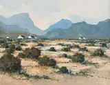 Mel Brigg, Extensive Landscape with Distant Mountains and Houses