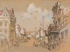 Gregoire Boonzaier, Bo-Caledon Straat, Ou Kaapstad (Upper Caledon Street, Cape Town), mixed media on card