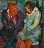 Kenneth Baker, Seated Couple, oil on board