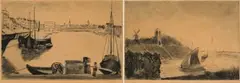 Harbour Scene; Canal Scene, two by Continental School, 20th Century, drypoint etching on paper, sold Jul 2024