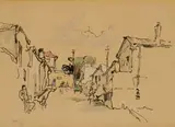 Gregoire Boonzaier, Street Scene with Figures, ink and watercolour on paper