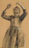 Frans Oerder, Jong Meisie (Young Girl), charcoal and chalk on paper
