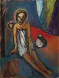 Pranas Domšaitis, Seated Mother and Child, oil on canvasboard