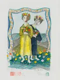 Pieter van der Westhuizen, Flower Girls, colour etching on paper