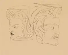 Alexis Preller, Two Heads Sketch, pencil on paper