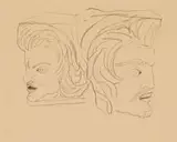 Alexis Preller, Two Heads Sketch, pencil on paper