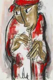 Figure with Flautist by Frans Claerhout, pastel and oil on paper, sold Jul 2024