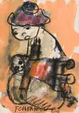 Frans Claerhout, Child with Doll and Red Hat, mixed media on paper laid down on board