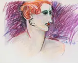 André Naudé, Head of a Woman, mixed media on paper laid down on card