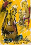 Frans Claerhout, Figure with Flower, mixed media on paper laid down on board
