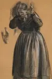 Frans Oerder, Studie van Ou Vrou en Hand (Study of Old Woman and Hand), charcoal on paper