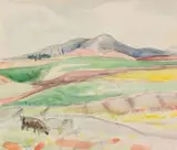 Maggie Laubser, Livestock Grazing, watercolour on paper
