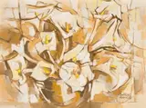 Christine Marais, Arum Lilies, oil on board