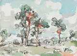 Gregoire Boonzaier, Trees in a Landscape, watercolour on paper