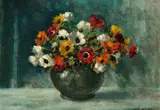 Otto Klar, Flowers in a Round Vase, oil on board